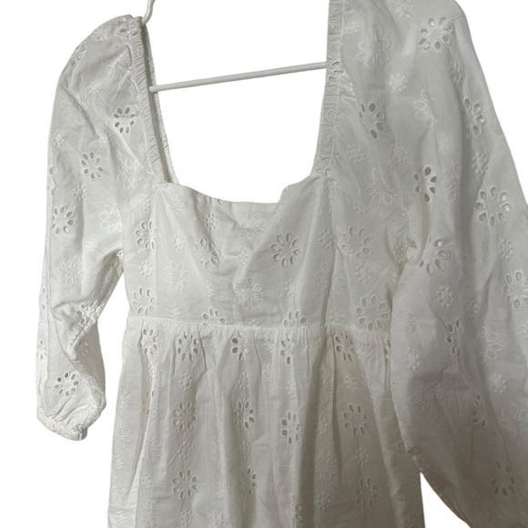 BP. Puff Sleeve Eyelet Babydoll Minidress - White Blanc - Picture 3 of 11